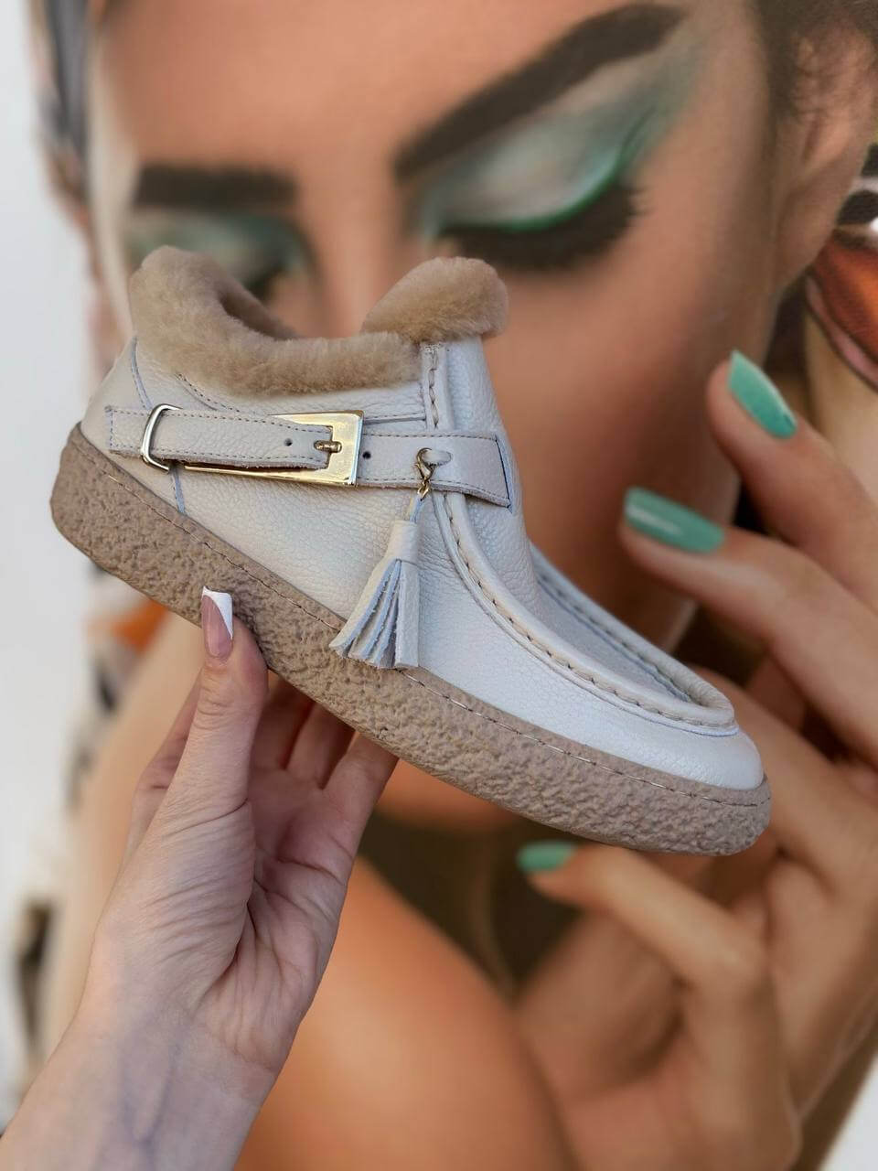 Мокасини Cream Shearling Tassel 90354